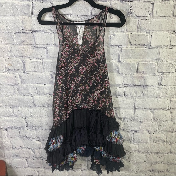 Free People Avery Slip Dress Sheer Floral Distressed Ruffle Hem Petticoat Dress - Picture 3 of 12